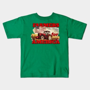 Farmers for America Farming Farm Patriotic American Pride Tractor American Flag Patriotism USA Kids T-Shirt